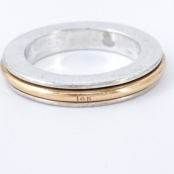 Vintage Mignon Faget 14K Gold & Sterling Silver Spinner Ring w/ Peridot Size 5 - Picture 6 of 12